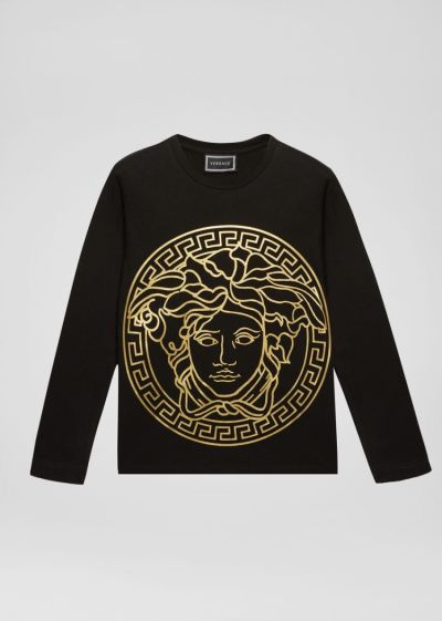 Versace Young Medusa Long Sleeve T Shirt μπλουζακια παιδικα μαυρα | 7LSD1VI