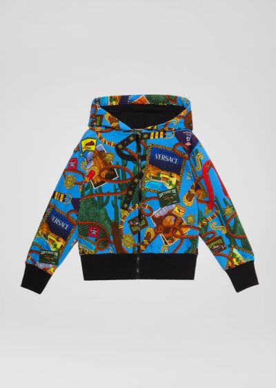Versace Young Rodeo Kids Print Hoodie φουτερ με κουκουλα παιδικα Πολύχρωμο | X3L0Y1D