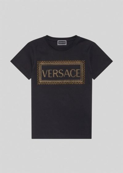 Versace Young Studded 90s Vintage Logo T Shirt μπλουζακια παιδικα μαυρα | K1Y5WG1