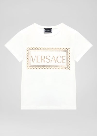 Versace Young Studded 90s Vintage Logo T Shirt μπλουζακια παιδικα ασπρα | O4L9DO0