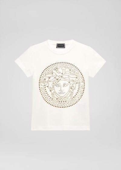 Versace Young Studded Medusa T Shirt μπλουζακια παιδικα ασπρα | MEWK3KH