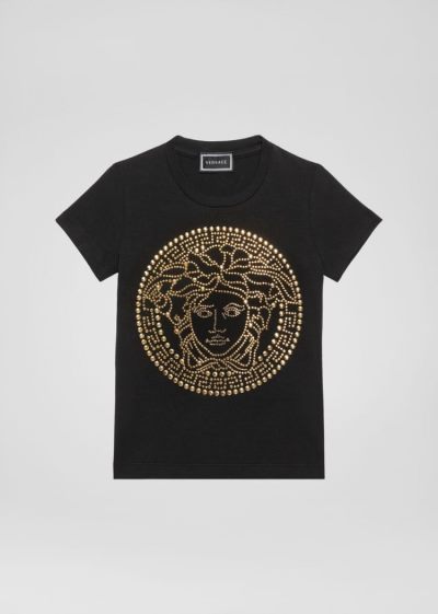 Versace Young Studded Medusa T Shirt μπλουζακια παιδικα μαυρα | SOUQBL3