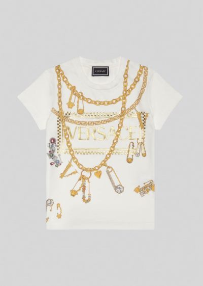 Versace Young Ασφαλείας Pin Logo T Shirt μπλουζακια παιδικα ασπρα | K6I3O4N