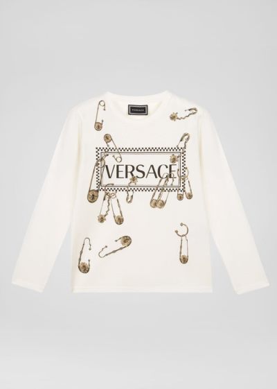 Versace Young Ασφαλείας Pin Logo T Shirt μπλουζακια παιδικα ασπρα | O958OMI