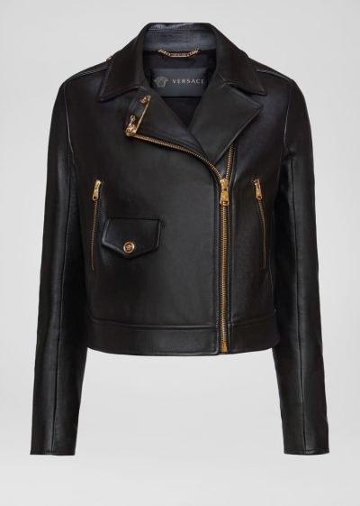 Versace Ασφαλείας Pin Nappa δερματινα Jacket μπουφαν γυναικεια μαυρα | T6MJ613