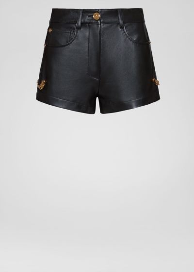 Versace Ασφαλείας Pin Nappa δερματινα Shorts σορτσ γυναικεια μαυρα | YVP861P