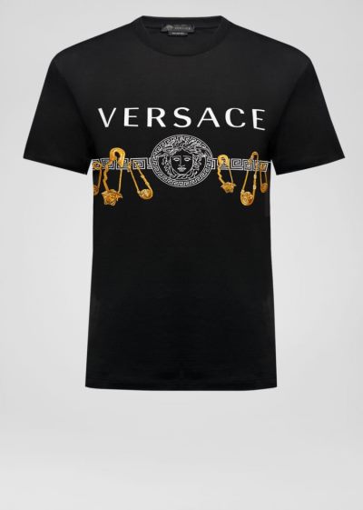 Versace Ασφαλείας Pin Print T Shirt μπλουζακια ανδρικα μαυρα | U796RKQ