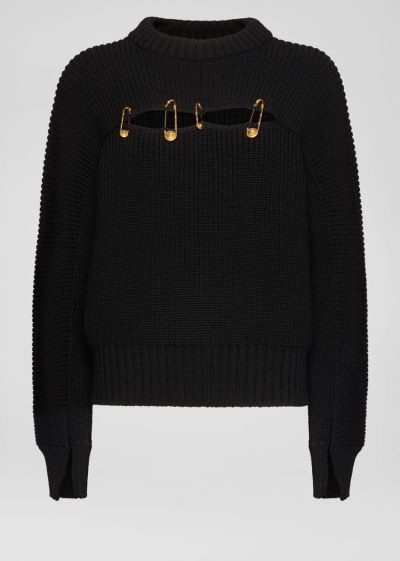 Versace Ασφαλείας Pin Wool πουλοβερ Πουλόβερ γυναικεια μαυρα | G6IZCSD