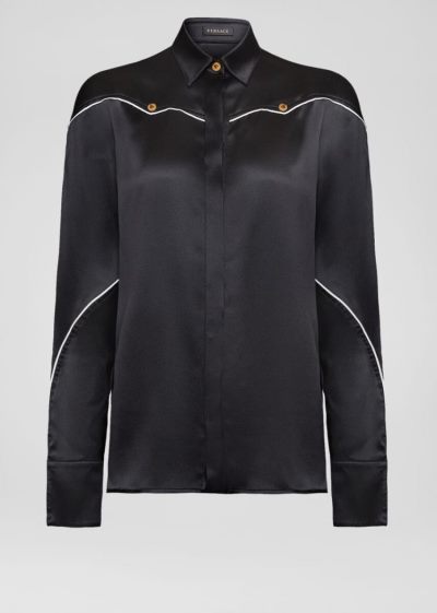 Versace Μπλούζες Medusa Accent Silk Satin Shirt πουκαμισα γυναικεια μαυρα | JD8XFY8