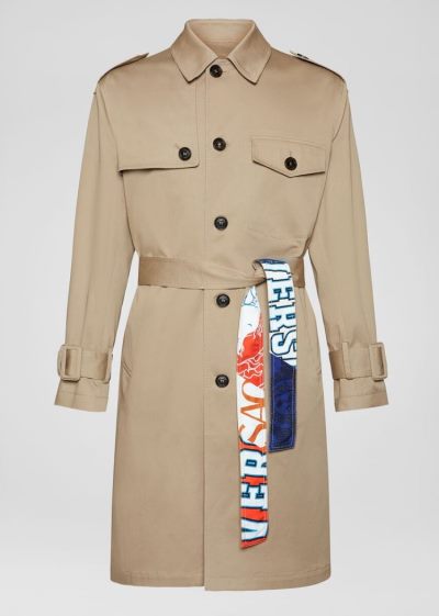 Versace βαμβακερα Gabardine Trench Coat μπουφαν ανδρικα Χακί | AJ41J75